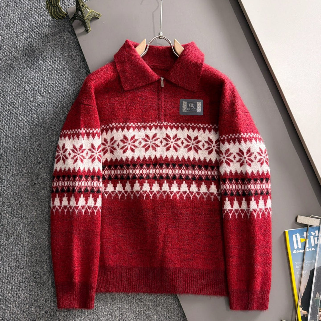 New Men's Fair Isle Jacquard Half Zip Collar Sweater MJ1326102701