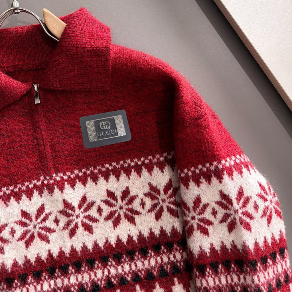 New Men's Fair Isle Jacquard Half Zip Collar Sweater MJ1326102701