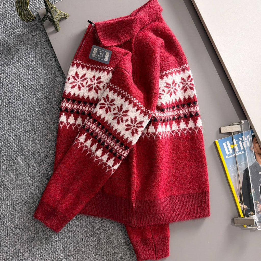 New Men's Fair Isle Jacquard Half Zip Collar Sweater MJ1326102701