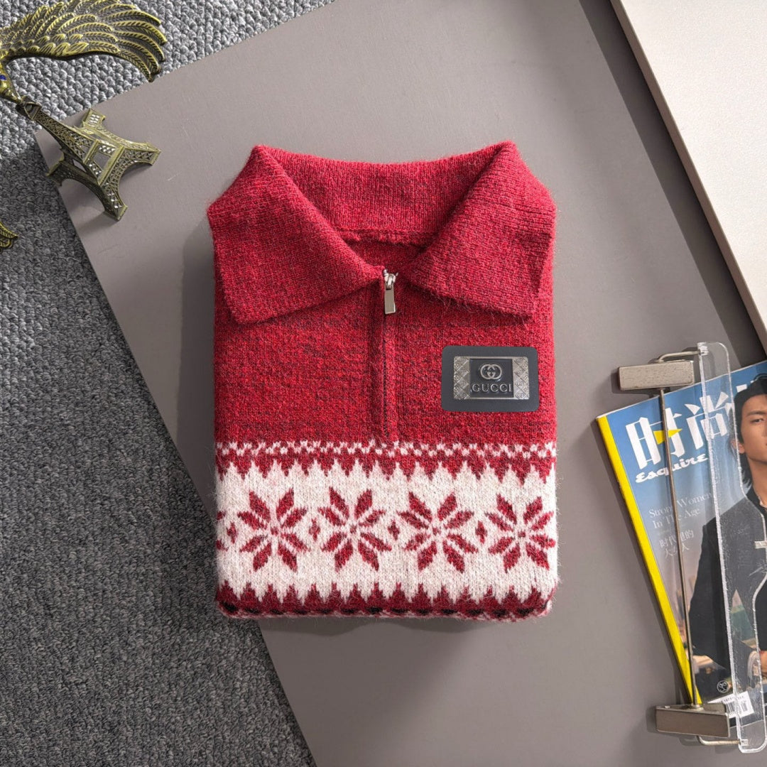New Men's Fair Isle Jacquard Half Zip Collar Sweater MJ1326102701