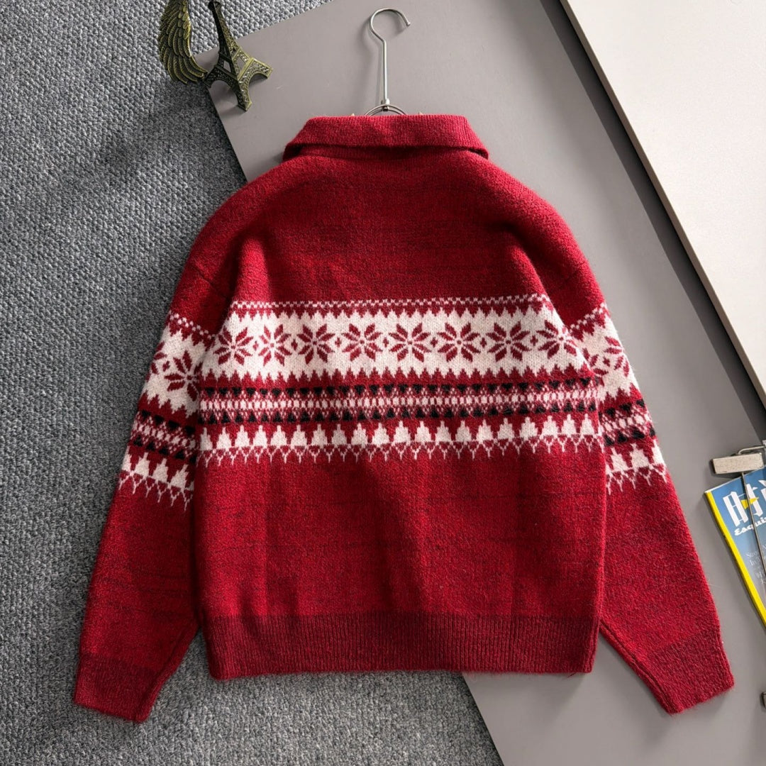 New Men's Fair Isle Jacquard Half Zip Collar Sweater MJ1326102701