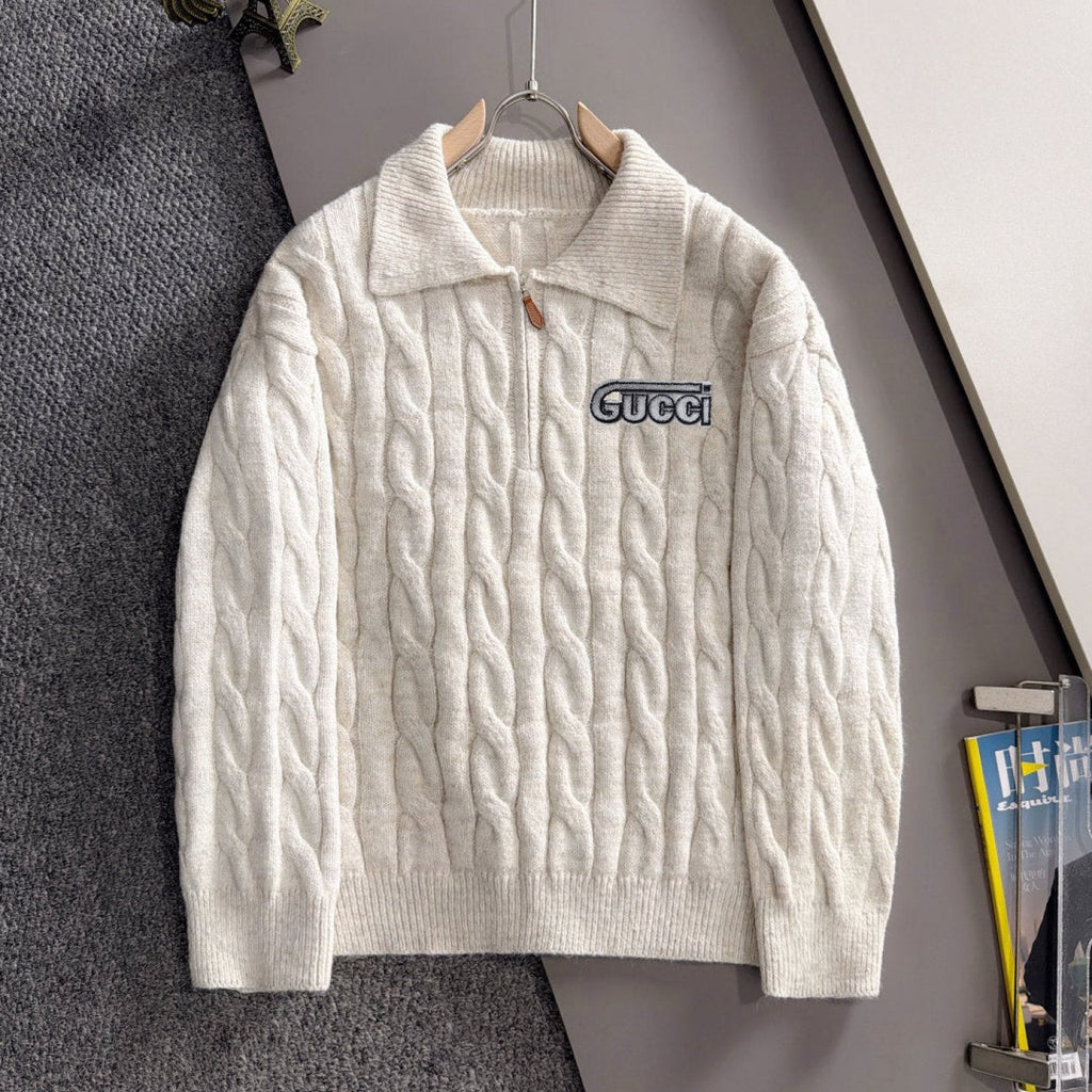 New Collared Half-Zip Cable Knit Sweater MJ1326102704