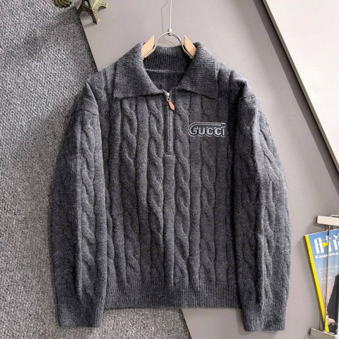 New Collared Half-Zip Cable Knit Sweater MJ1326102704