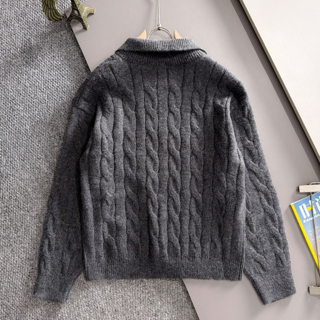 New Collared Half-Zip Cable Knit Sweater MJ1326102704