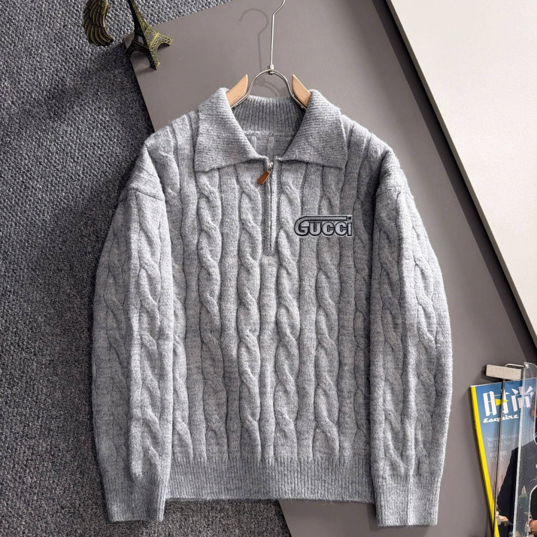 New Collared Half-Zip Cable Knit Sweater MJ1326102704