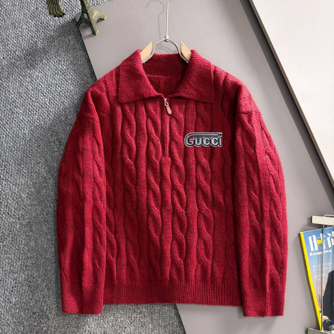 New Collared Half-Zip Cable Knit Sweater MJ1326102704