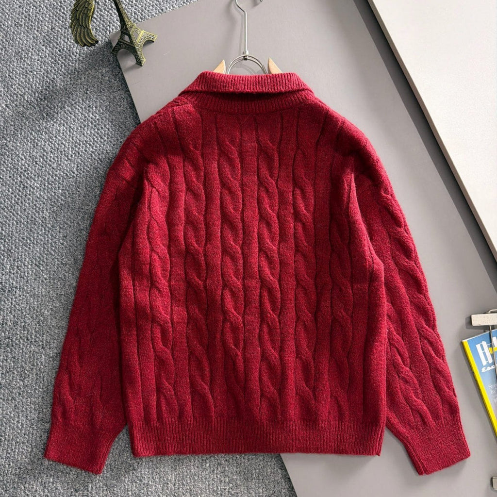 New Collared Half-Zip Cable Knit Sweater MJ1326102704