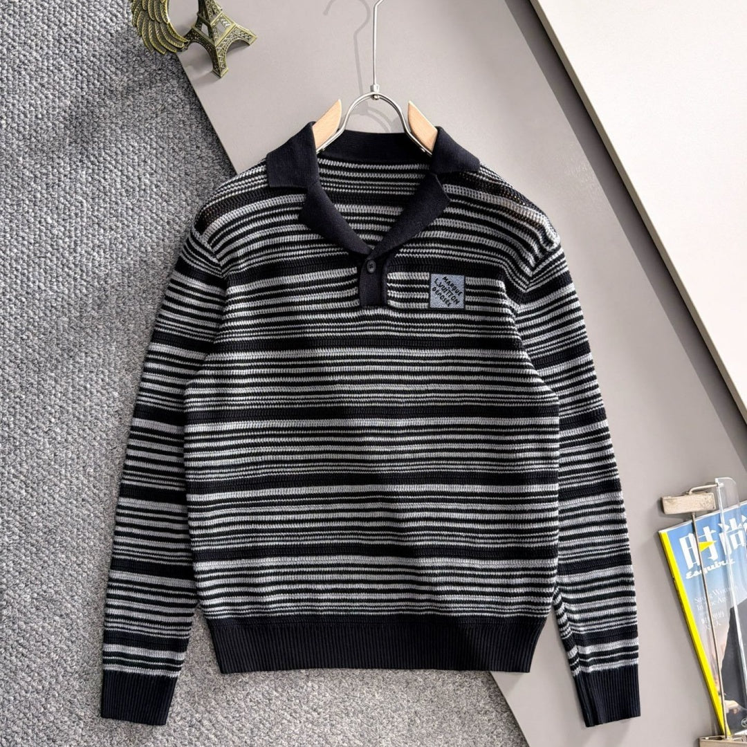 New Striped Polo Collar Knit Sweater MJ1326102705