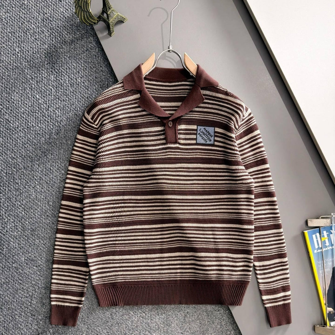 New Striped Polo Collar Knit Sweater MJ1326102705