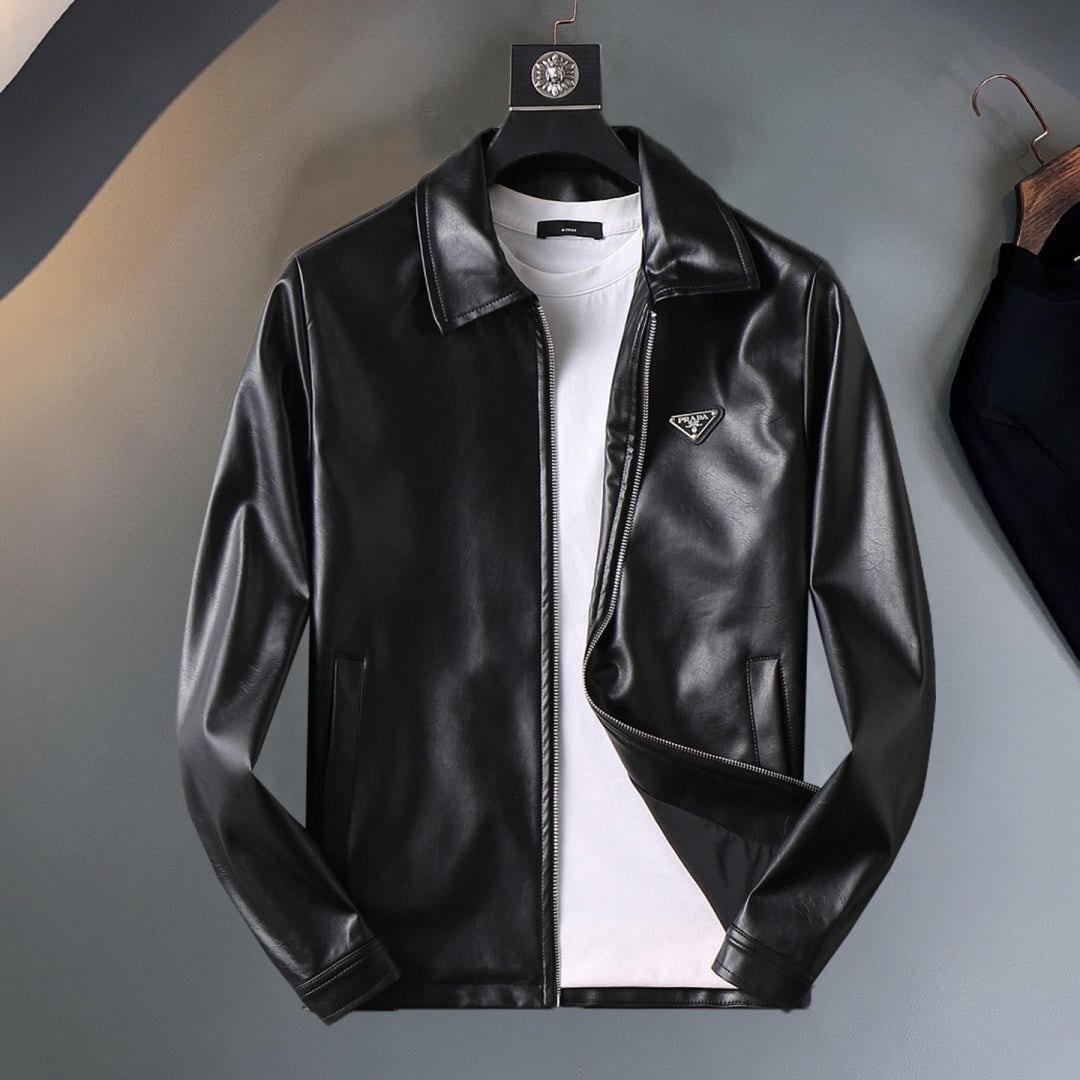 New Fashion Men's Embossed Collared Leather Jacket HB1326102709