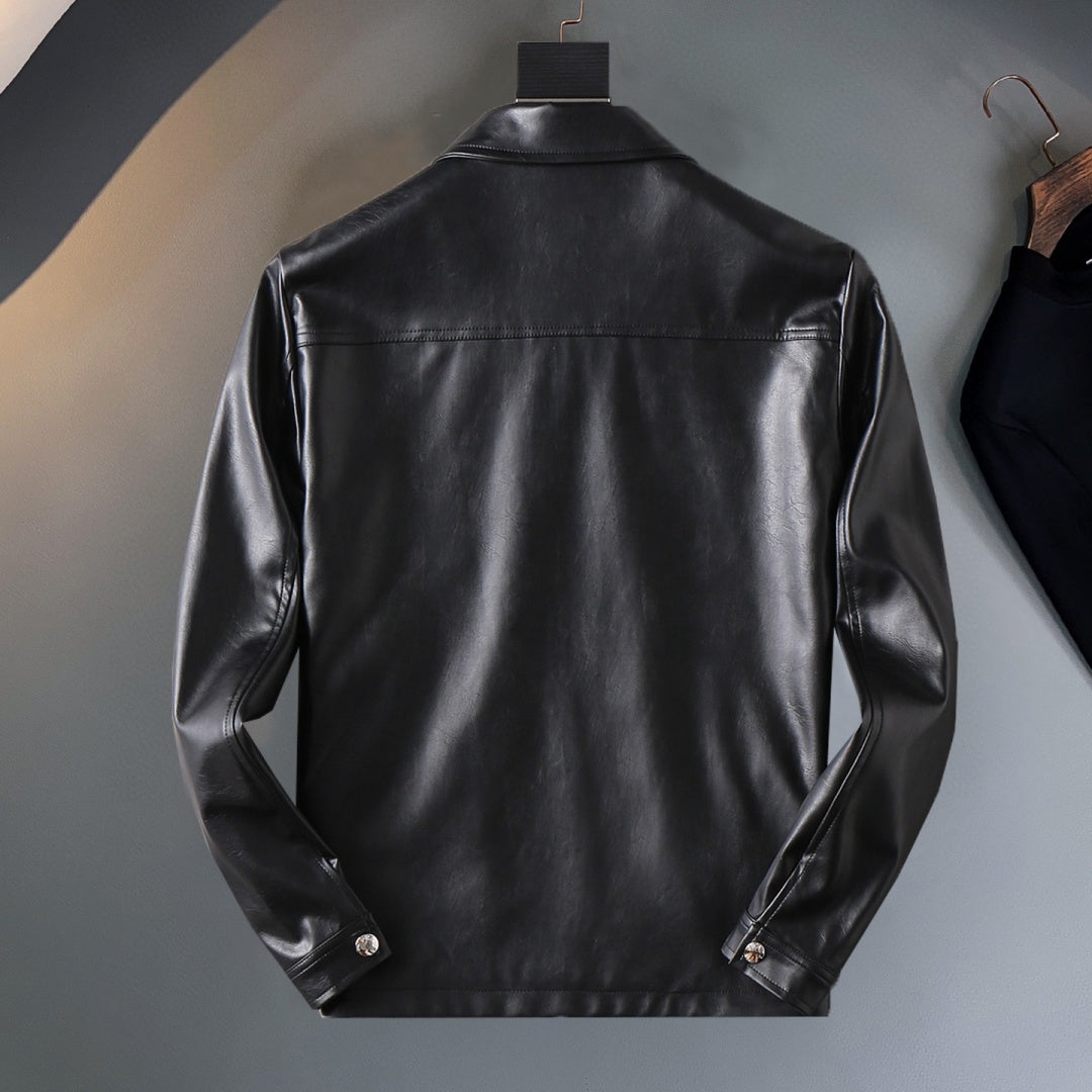 New Fashion Men's Embossed Collared Leather Jacket HB1326102709