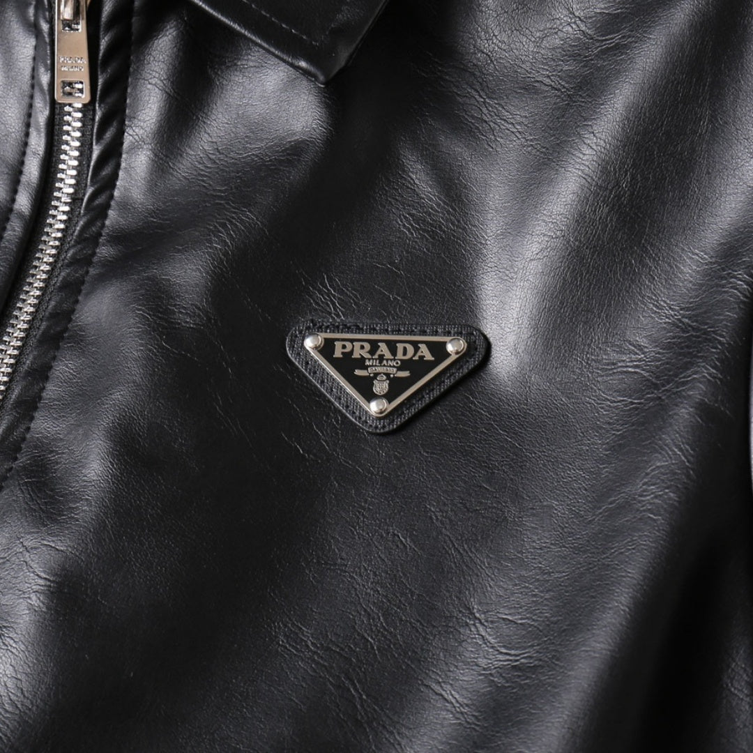 New Fashion Men's Embossed Collared Leather Jacket HB1326102709