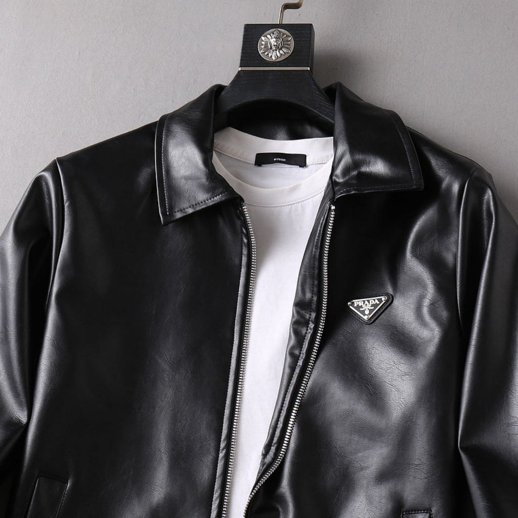 New Fashion Men's Embossed Collared Leather Jacket HB1326102709