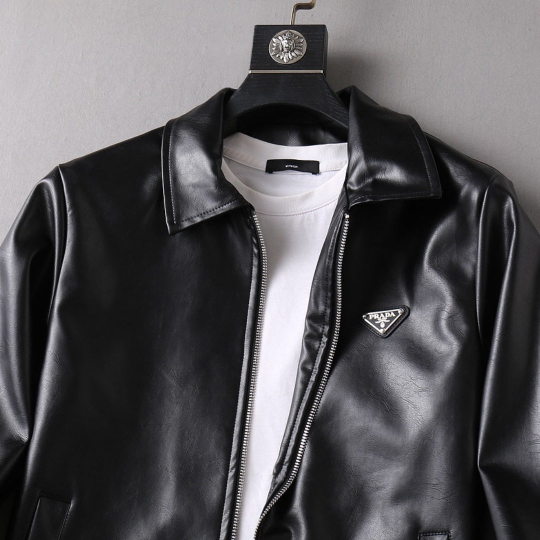 New Fashion Men's Embossed Collared Leather Jacket HB1326102709