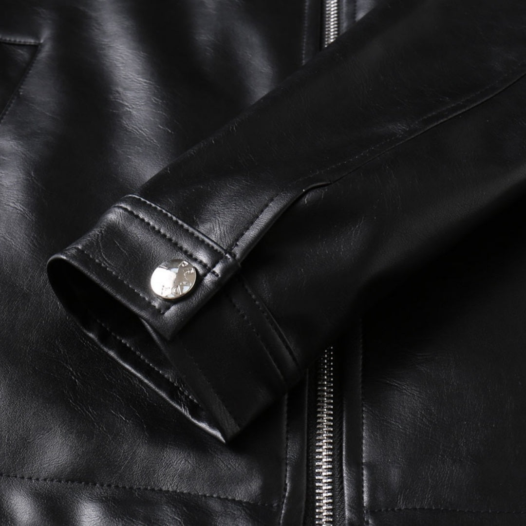 New Fashion Men's Embossed Collared Leather Jacket HB1326102709