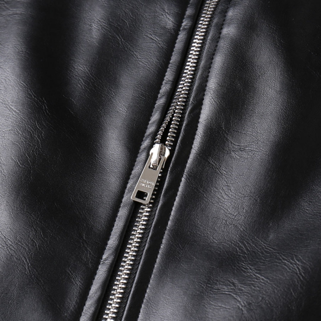 New Fashion Men's Embossed Collared Leather Jacket HB1326102709