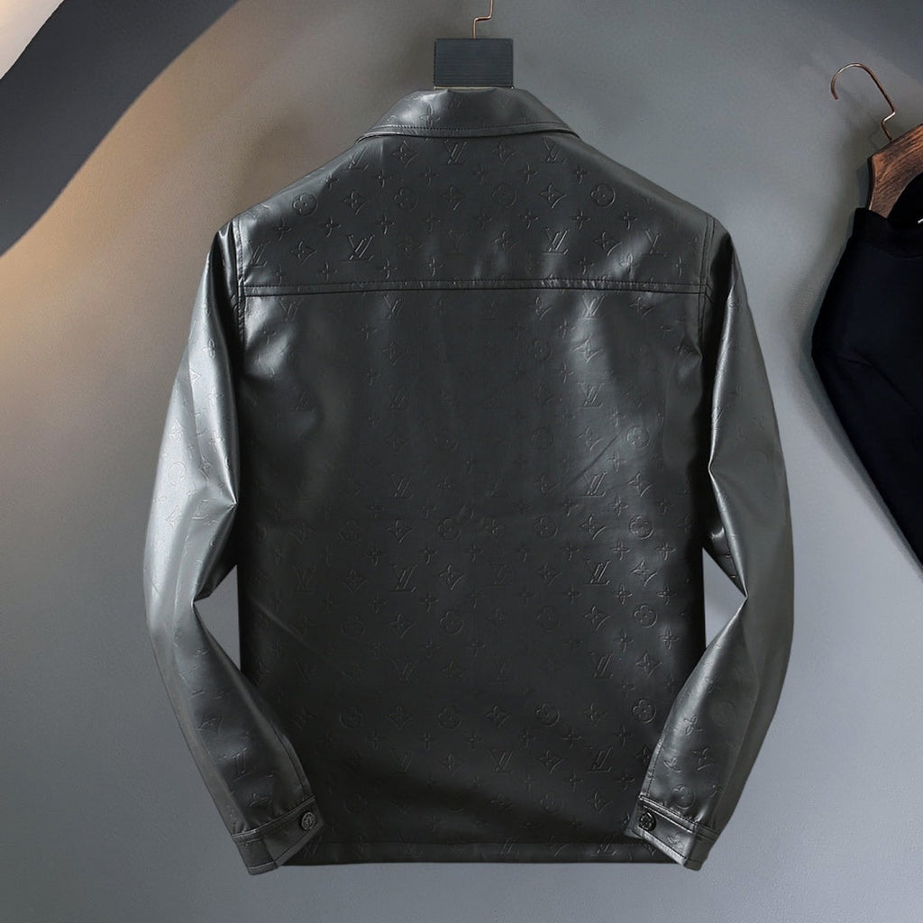 New Fashion Men's Embossed Collared Leather Jacket HB1326102710