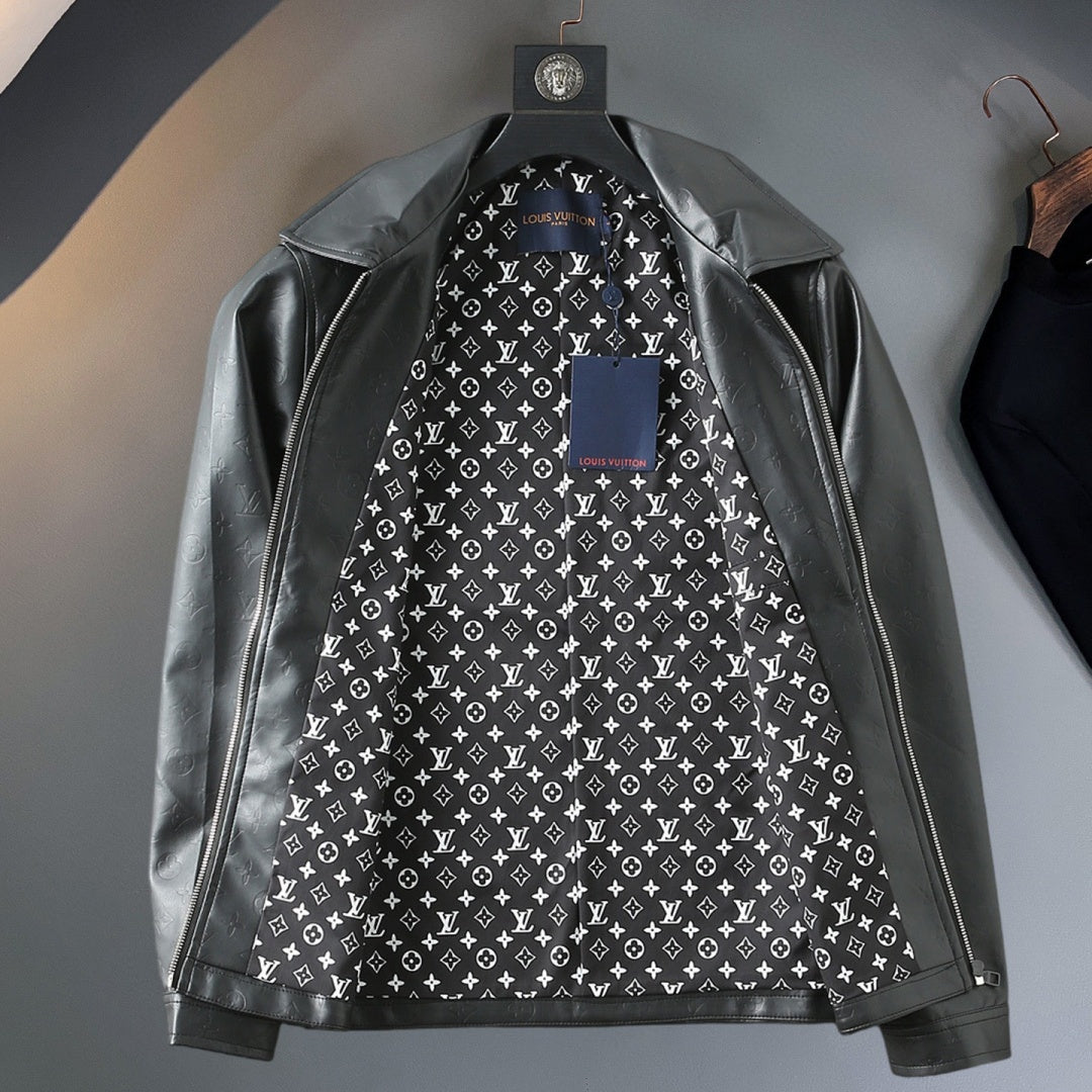 New Fashion Men's Embossed Collared Leather Jacket HB1326102710